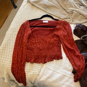 Isalis BNWOT burnt orange polka dot top